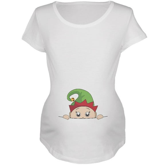 Christmas Peeking Baby Elf White Maternity Soft T-Shirt - X-Large