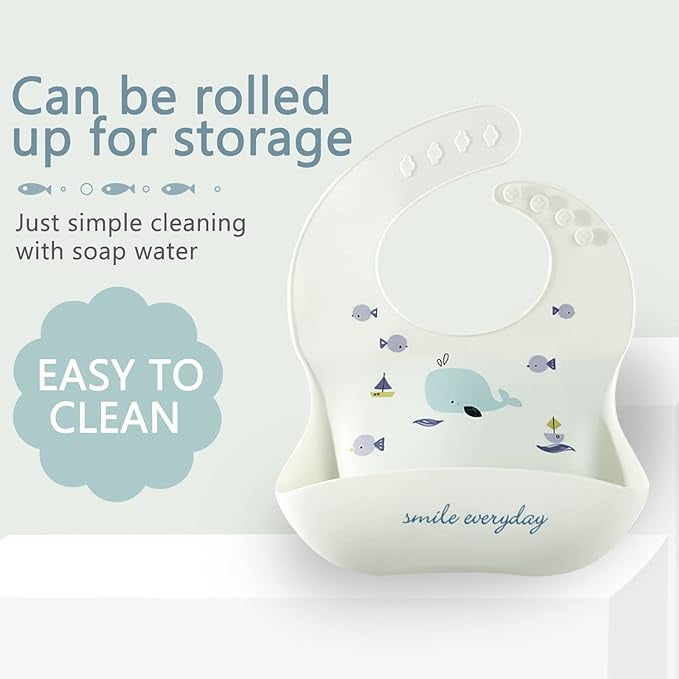 Baby Bibs Silicone Feeding Bibs, Baby Bibs Silicone Bibs 3pcs for Feeding and Adjustable Waterproof Bibs