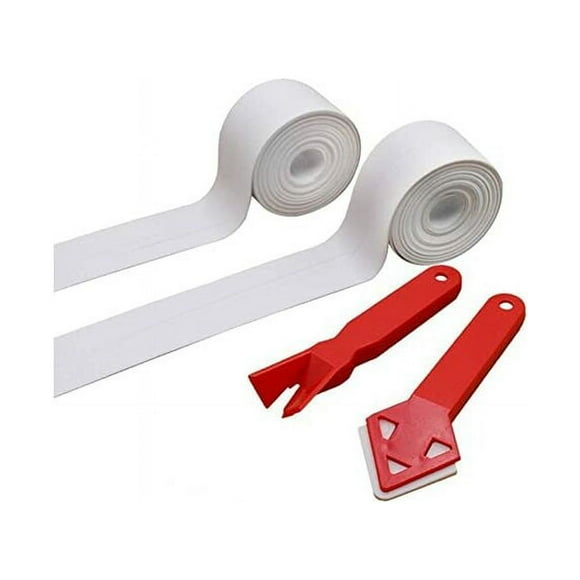 nipocaio Sealing Tape, 2 Rolls Shower Tape Tape+2 Caulking Tool Bathroom Silicone Seal Tape Self Adhesive PE Bath Tub for Corner Bath Toilet Kitchen