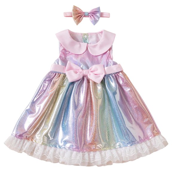 MEZZALL Girls Sleeveless Sequin Bow Waist Dress Kids Girls Lightweight Party Cute Dresses