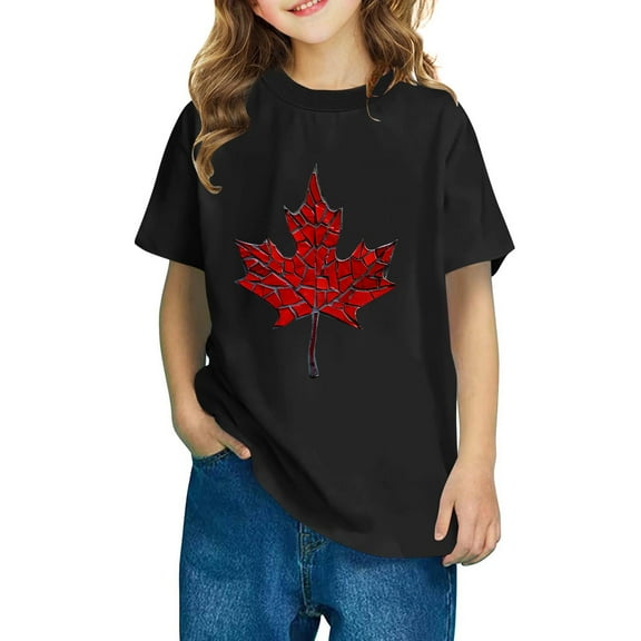 Mgmyaa Boys' and Girls' Short Sleeve T Shirts Kids Summer Maple Leaf Print Loose Tops Casual Crewneck Basic Tees 3-10Y