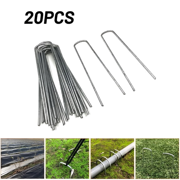 TALENO 20Pcs Gauge Heavy Duty U-Shaped Garden Stakes Pins Galvanized Landscape Staples For Anchoring Landscape Fabric Irrigation Tubing