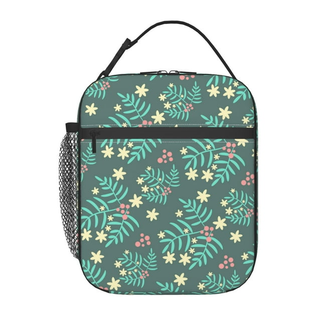 YFYANG Sac Réutilisable Lunch pour Adultes / Enfants, Isolation de la Poignée de Boucle Mains Libres Green Plant Texture / Sac Froid pour l'École, le Travail, les Pique-Niques, les Voyages
