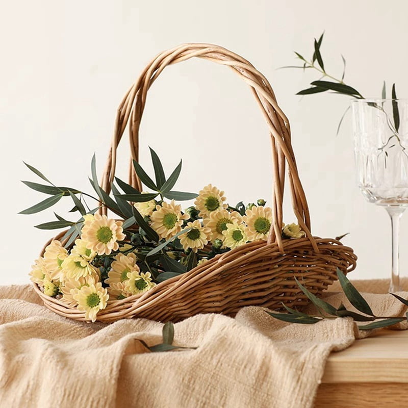 2X Picnic Basket Easter Candy Basket Wedding Flower Girl Baskets Fast Food Basket Woven Pantry Organizer,2 x woven basket