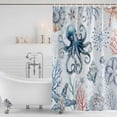 thumbnail image 4 of Ocean Octopus Waterproof Fabric Shower Curtain,Summer Coastal Coral Flower Shells Waterproof Fabric Shower Curtain for Bathroom Curtains Bathtubs Hotel Shower Curtains with 12 Hooks Small 36x78in, 4 of 8