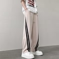 thumbnail image 5 of Pantalones holgados de rayas laterales para hombre, moda de otoño, pantalones de chándal con letras Y2K, pantalones casuales rectos con cordón para gimnasio, 5 of 5