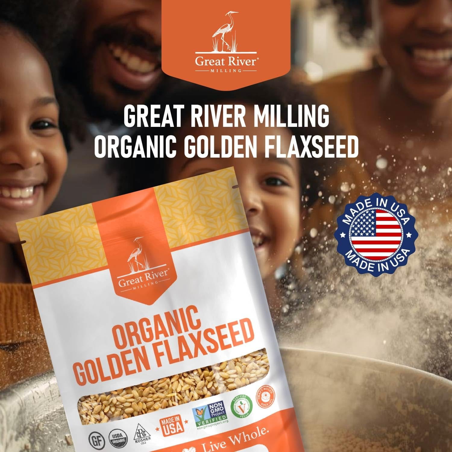 Great River Milling Golden Flaxseed  Whole Golden Flax Seeds  Naturally Gluten Free, Non-GMO, Vegan, Kosher  Flaxseed for Baking, Smoothies, Oatmeal, Cereals & Clean Plant-Based Nutrition  5 Lb