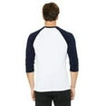 thumbnail image 3 of Bella Canvas Unisex 3/4-Sleeve Baseball T-Shirt - White/Navy - S - Style 3200 - Original Label, 3 of 4