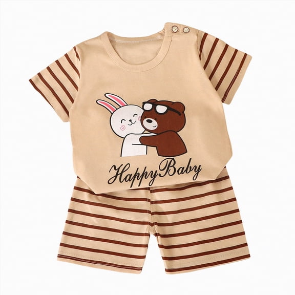 TOWED22 Newborn Infant Toddler Baby Boy Clothes 2pcs Dinosaur Truck Print Short Sleeve Shirt Elastic Shorts Outfits(Beige,6-9 M)