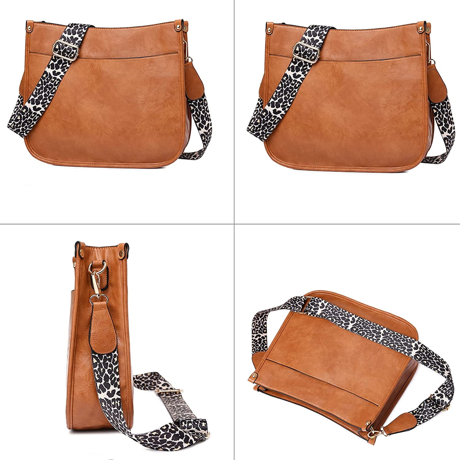 Women Shoulder Bag Vintage Crossbody Purse Handbag with Leopard Guitar Strap Hobo Satchel Bag