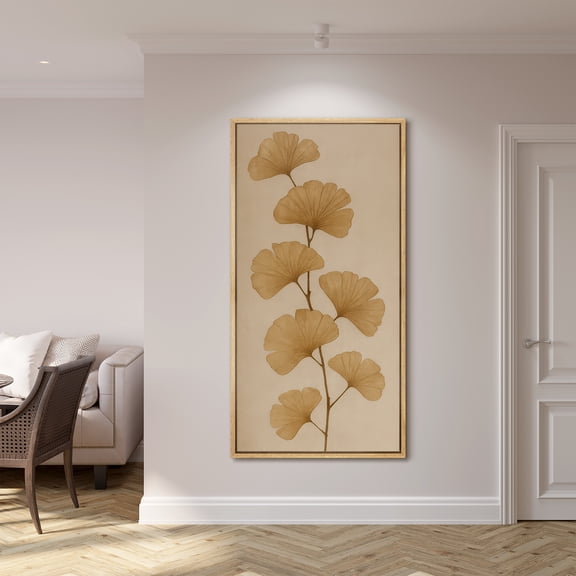 Large Framed Canvas Print Ginkgo Leaf Botanical Wall Art Minimalist Decorative for Living room Bedroom - 60"x30" Natural Frame