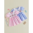 thumbnail image 3 of BemeyourBBs Kids Toddler Baby Girl 4th of July Dress Outfit Patriot Independent Day Clothes Little Baby Girl Summer Smocked Dress Bow American Flag Embroidery Short Sleeve Doll Collar Plaid Dress, 3 of 9
