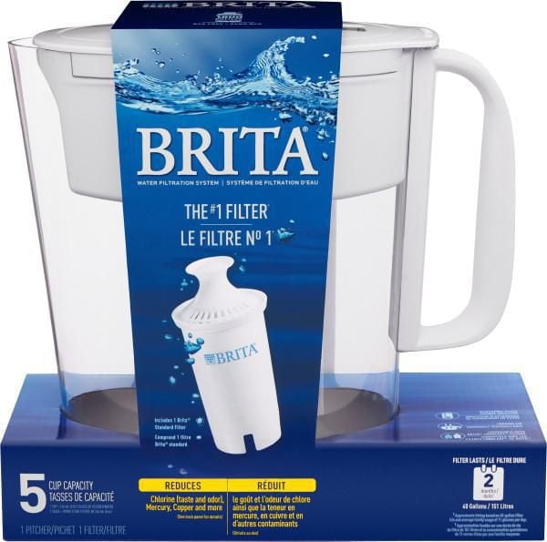 Brita® Small 5 Cup Water Filter Pitcher with 1 Standard Filter, BPA Free, Metro, White