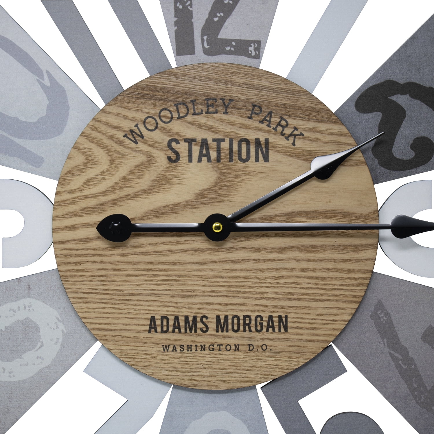 Sorbus Wall Clock Decorative , 24”, Battery Operated, Decorative for Kitchen, Bedrooms, Office Living Room, Silent Analog Clock, Woodley Park Station Text, Rustic Modern Farmhouse Decor, Wooden, Metal