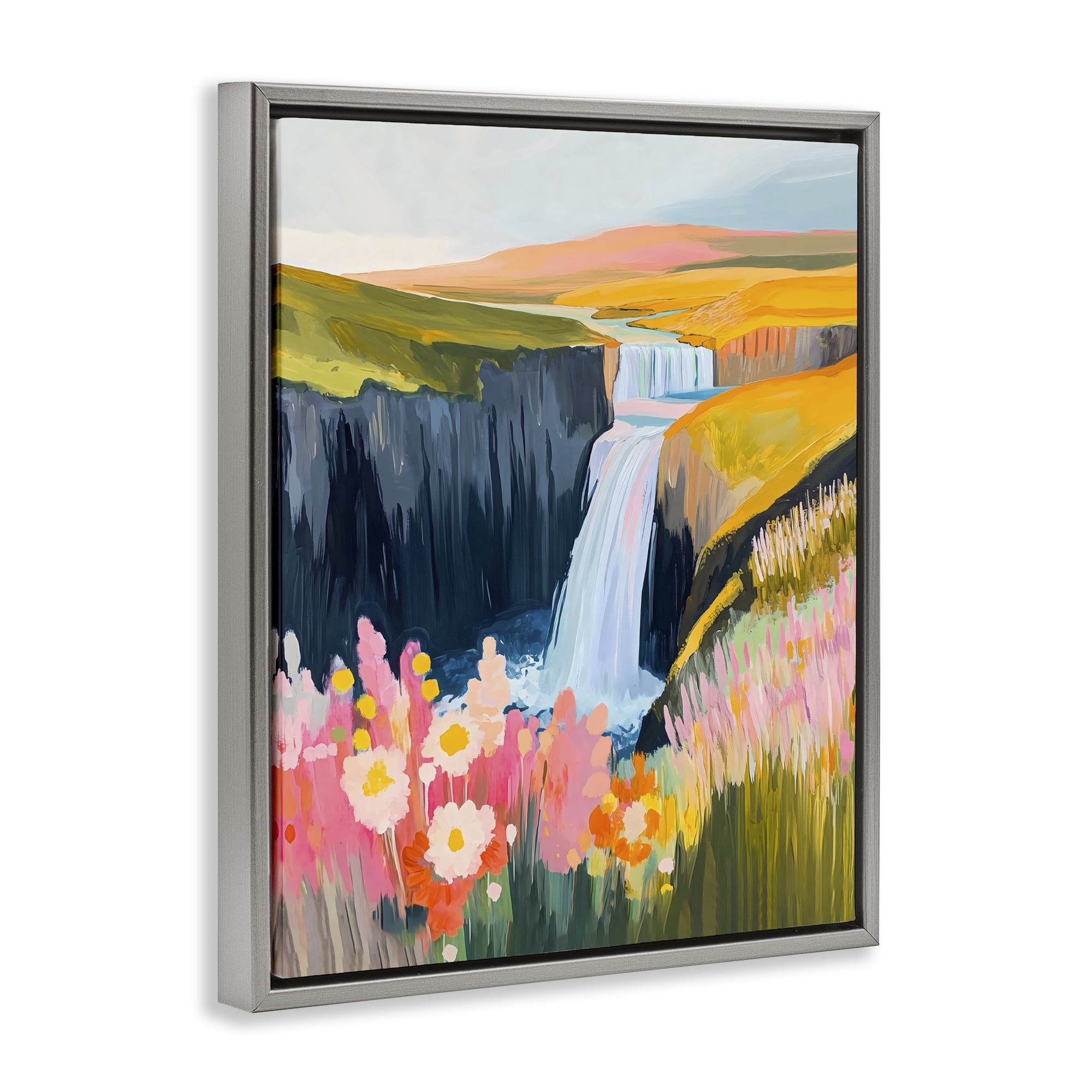 Stupell Industries Colorful Waterfall in Valley Gray Framed Floater Canvas Wall Art, design by The Prints Vibe