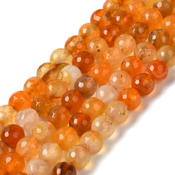 Dyed & Heated Dragon Veins Agate Beads Strands Faceted Round Dark Orange 8mm Hole: 1.2mm about 48pcs/strand 14.69''(37.3cm)