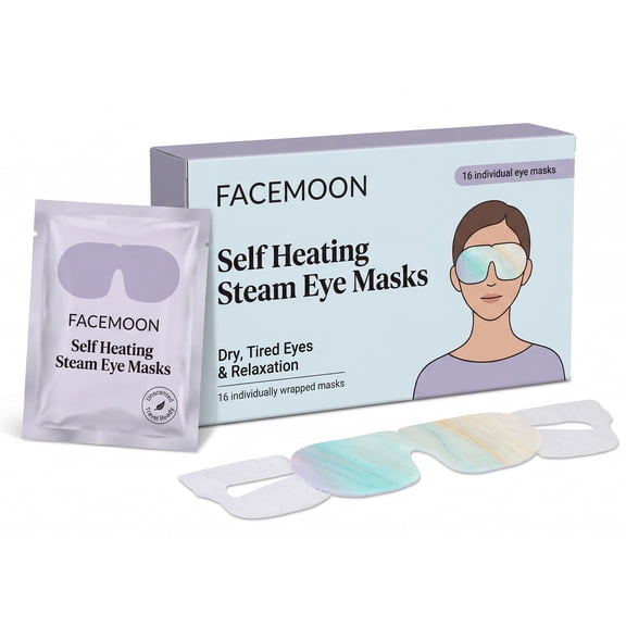 FACEMOON 16 Count Steam Eye Mask – for Eye Fatigue Relief, Warm Compress | Light Blocking Comfort for Sleep