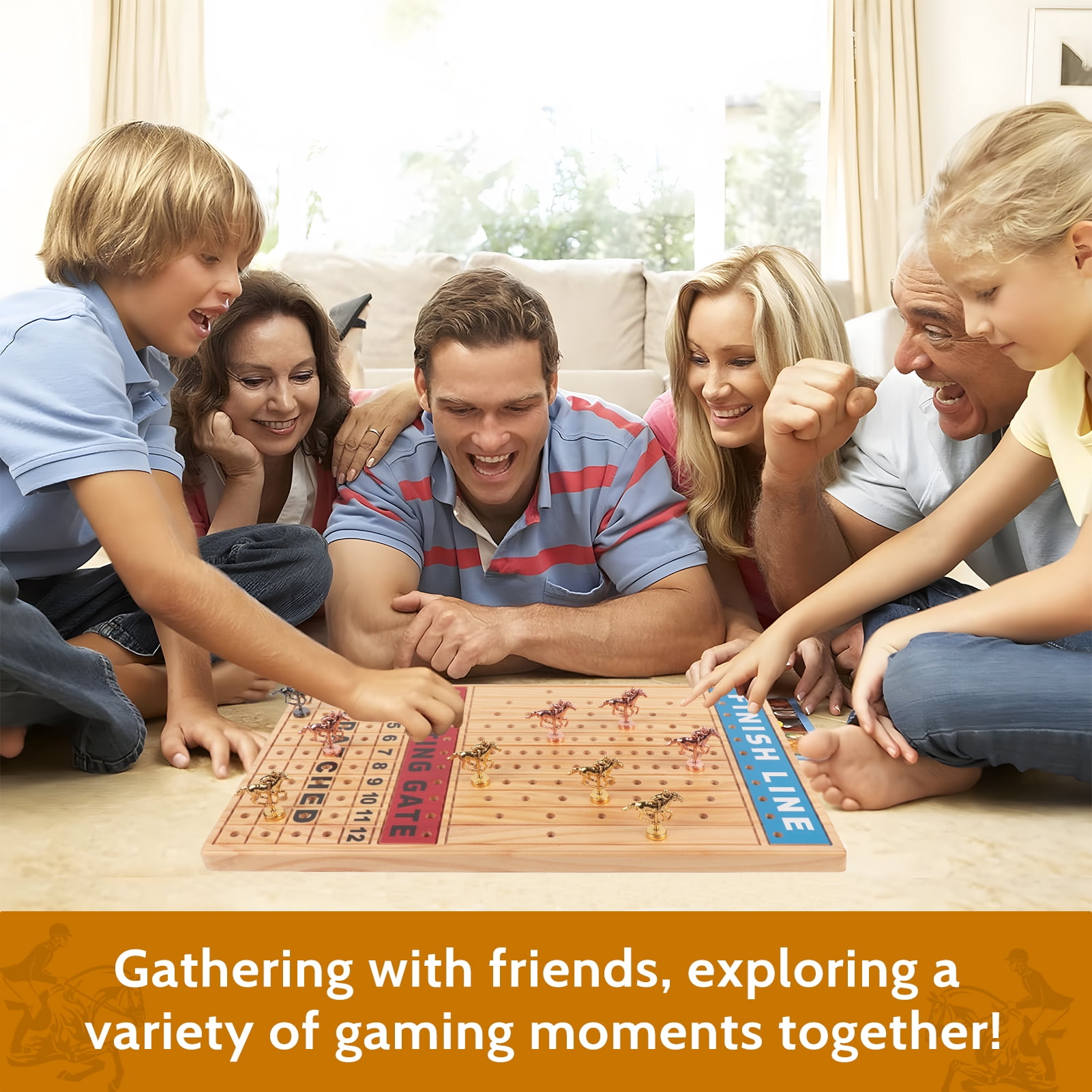 KiddiTouch 21 Inch Horse Race Board Game with 11 Metal Horses, 2 Dices, 2 Boxes of Cards and 5 Sets of Gaming Chips Gifts for Adult, Families and Parties