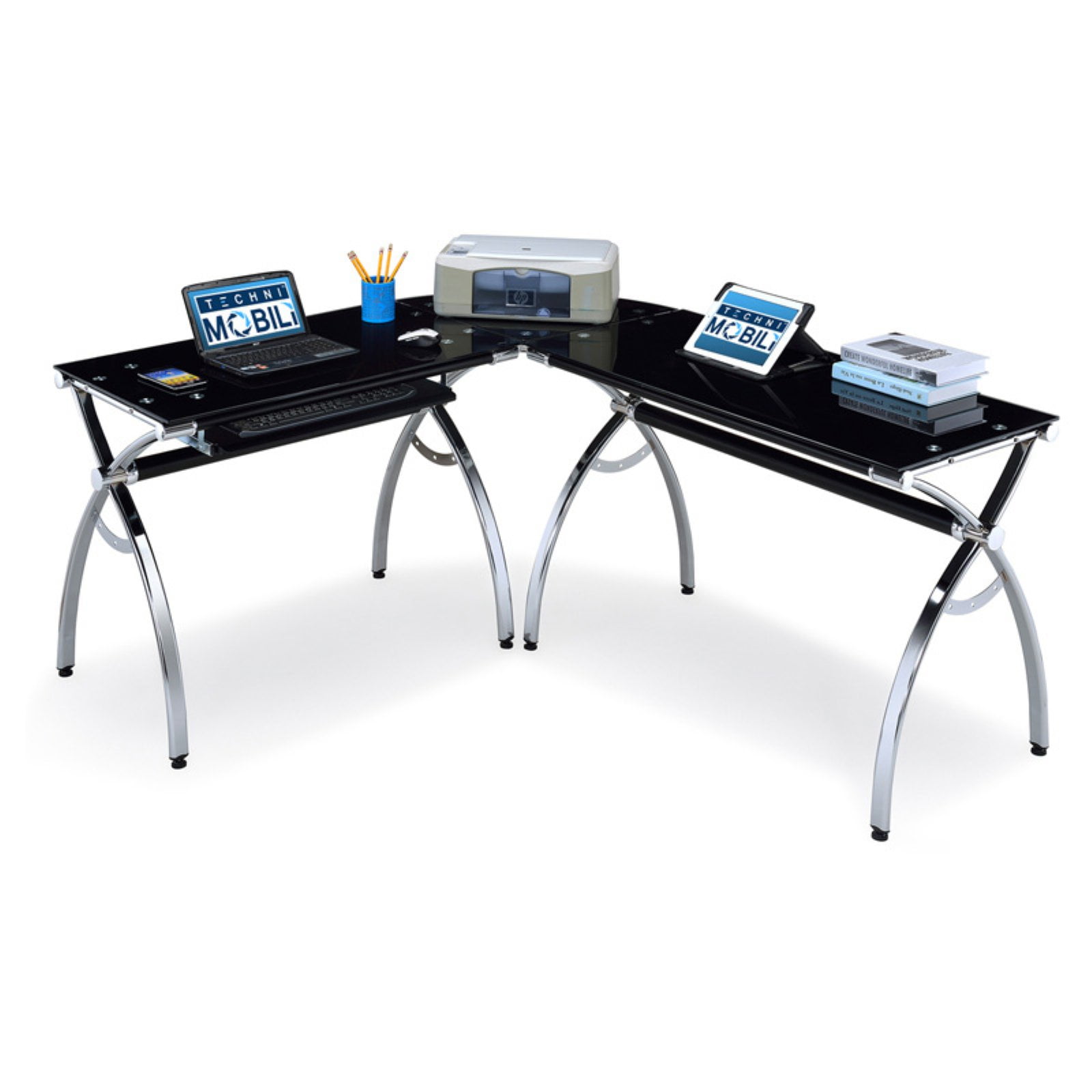 Techni Mobili Computer Desk Techni Mobili L Shaped Glass Computer Desk Black Chrome