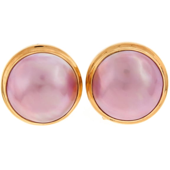 Gold Plated Sterling Silver South Pacific Pink Mabe Cultured Pearl Omega Post Earrings