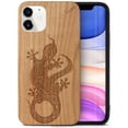 thumbnail image 1 of Case Yard Wooden Case Outside Soft TPU Silicone, Slim Fit Shockproof Wood Protective Phone Cover for Girls Boys Men and Women, Supports Wireless Charging Tribal Lizard Design case for iPhone-12-Mini, 1 of 7