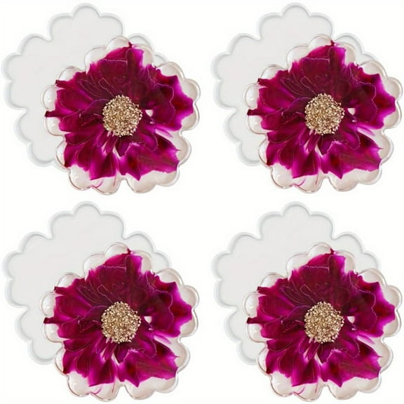 Glossy Geode Agate Silicone Coaster Molds, Resin Coaster Mold, 4 Pcs Flower Agate Shape Tray Cup Mats Silicone Mold, Epoxy Resin Casting Molds For Diy Arts Crafts Home Christmas Wedding Decoration Spo