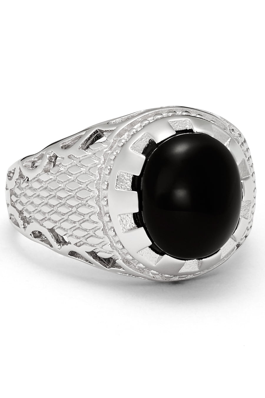 Mens White Gold On 925 Sterling Silver Black Round Solitaire Onyx Ring Size 9-11 