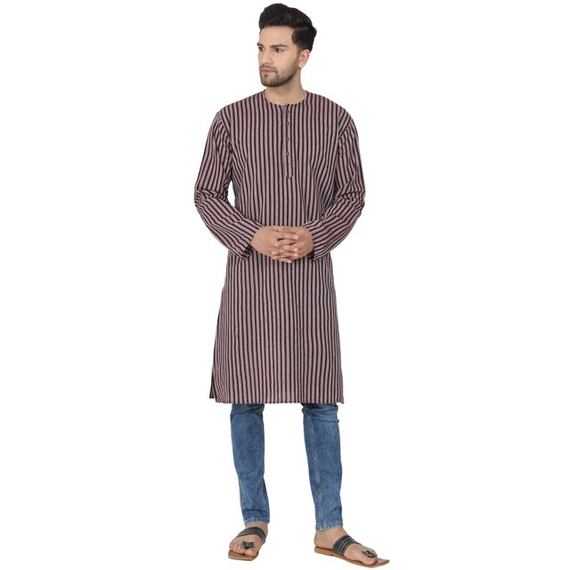 SKAVIJ Tunique Kurta en Coton pour Hommes Coupe Régulière (TG, Rayure Rouge)