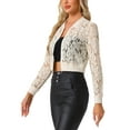 thumbnail image 4 of INSPIRE CHIC Women's Sheer Crochet Lace Long Sleeve Zipper Cropped Bomber Jacket L Apricot, 4 of 6