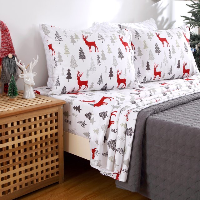 Christmas Bed Sheets King with 16 Inches Deep Pocket , Soft Brushed Microfiber Bed Sheet Set