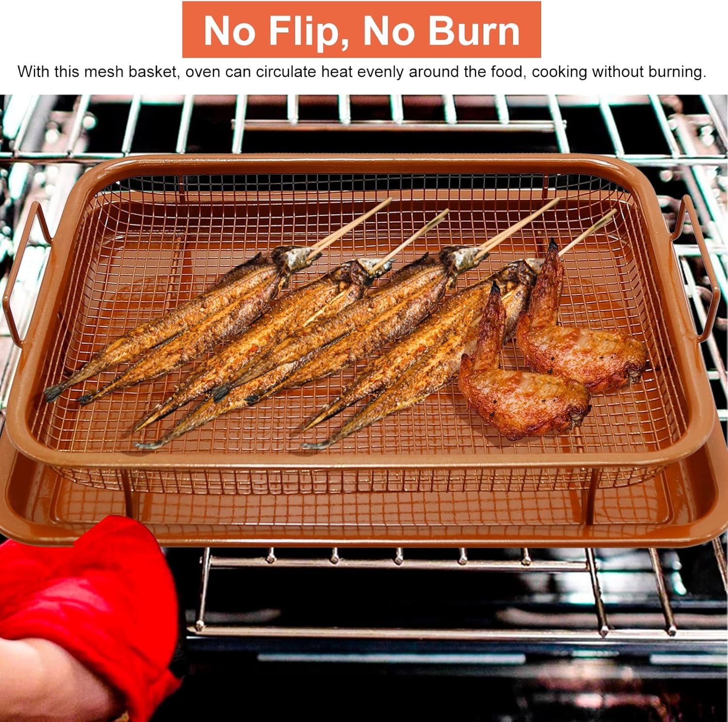 Air Fryer Basket for Oven,12.8" x 9.6" Oven Air Fryer Basket and Tray Set,Dishwasher Safe,Small Air Fryer Tray and Pans for Oven,Brown