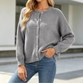 thumbnail image 4 of VSSSJ Women's Button Down Knit Cardigan Round Neck Loose Solid Long Sleeve Sweater Jacket Outerwear Casual Fall Winter Outfits Gray XL, 4 of 7