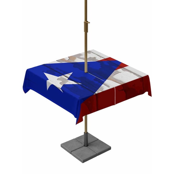 Outdoor Tablecloth with Umbrella Hole and Zipper, Puerto Rican Flag Square Table Cloth 54x54 Inch Waterproof Tablecloth, Vintage Geometric Art Wooden Picnic Table Cover for Patio Camping