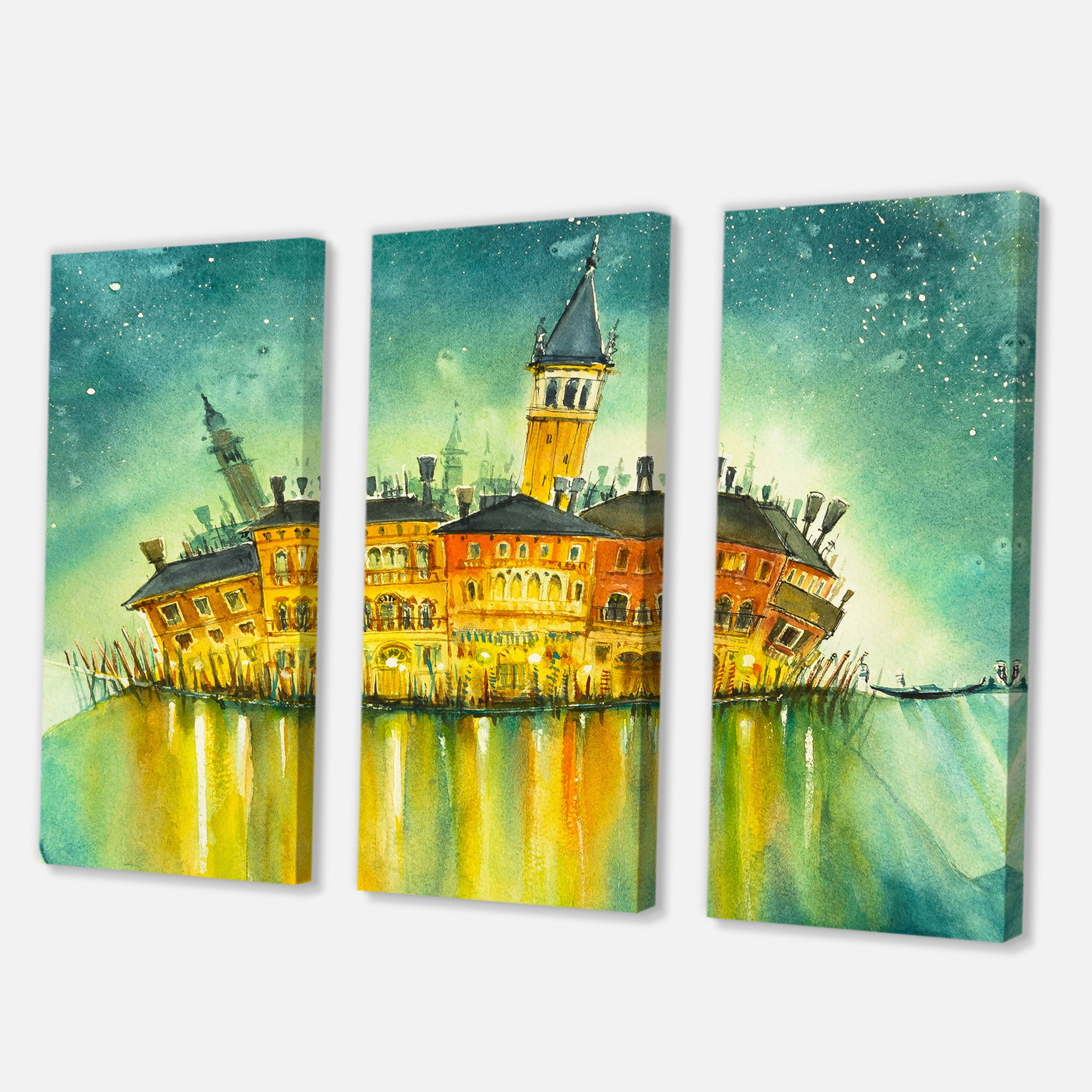 Portrait of Idyllic Island of Venice At Night 28 in x 36 in Painting Canvas Art Print, by Designart