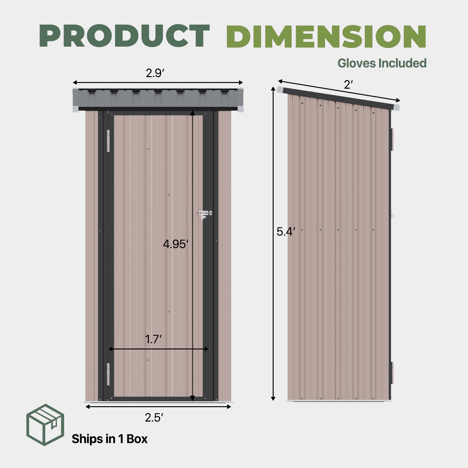 BaPiPro 3x3 ft Small Outdoor Storage Shed with Floor & 2 Metal Shelves, Metal Tool Shed with Lockable Door for Garden Storage, Storage Cabinet Brown