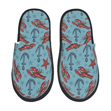 

House Slippers for Women and Men Anchored Starfish Shrimp Comfy Fuzzy Bedroom Slippers Furry Home Shoes for Indoor Outdoor