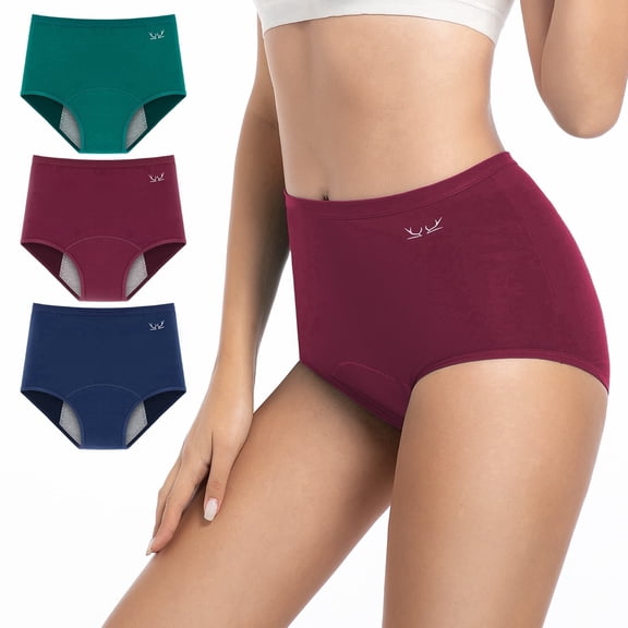PULIOU Cotton Period Underwear for Women, High Waisted Full Coverage Briefs, Soft Stretch Panties, 3-Pack, Classic Assorted Colors, L