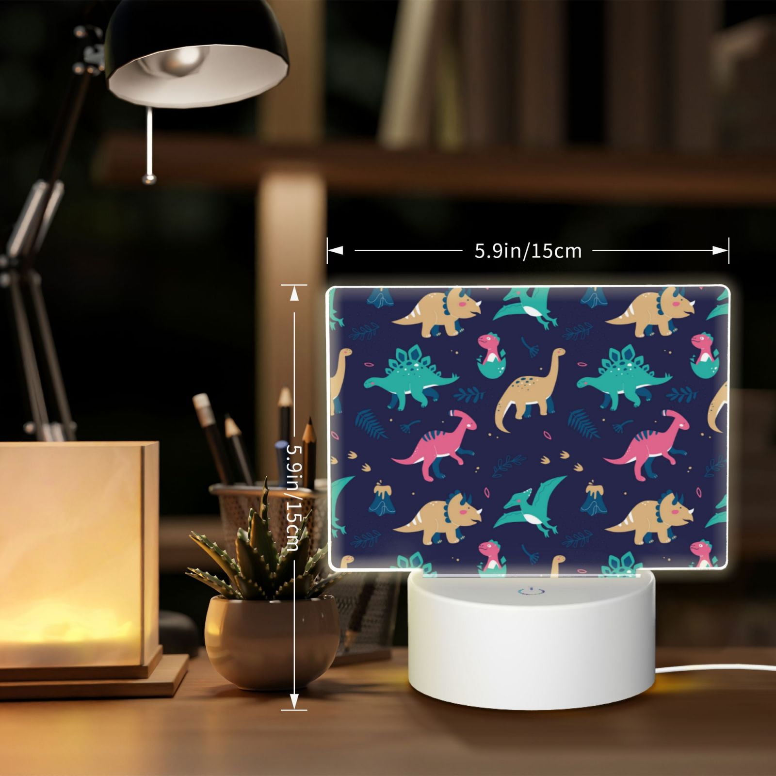 Kdxio Cartoon Dinosaur Rectangular Acrylic Night Light Acrylic Sleep Night Light Friend Gifts for Birthday Gifts for Women Teens Boys Girls