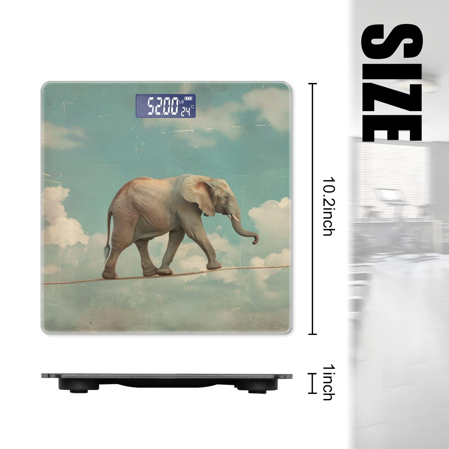 High Precision Body Weight Scale Smart Bathroom Scales with Large LCD Display(400lbs),Decorative for Bedroom-Vintage-Style Depiction Of Elephant Walking On Tightrope In The Sky