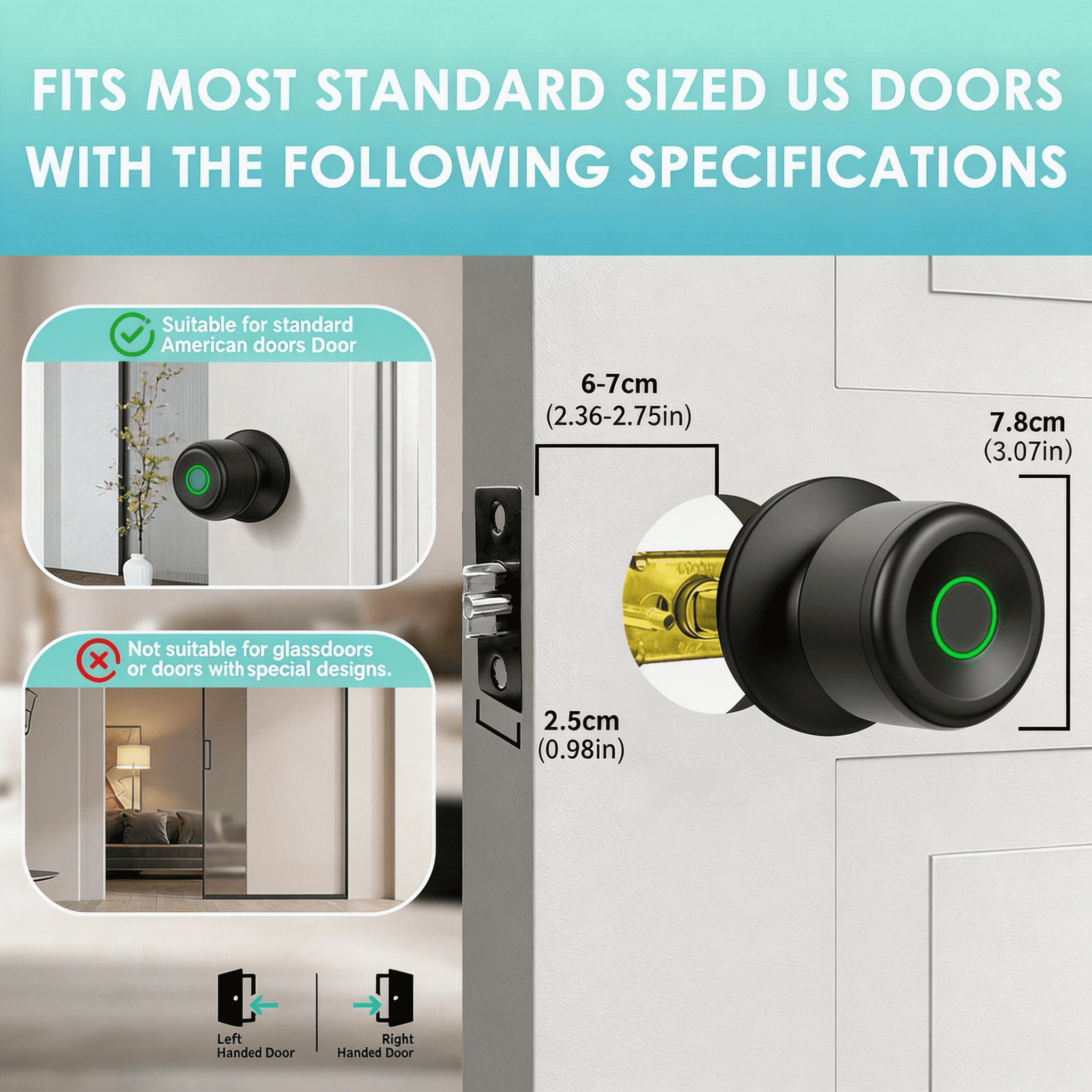 Fingerprint Door Lock, Smart Fingerprint Door Knob with Lock, Biometric Door knob with App Control & Key, Keyless Thumbprint Entry Door Lock for Bedroom, Front Door, Home, Apartment Office