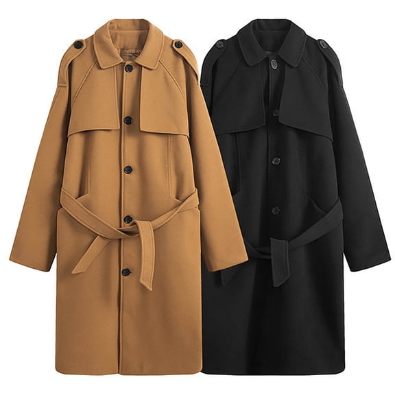 Txeol Mens Winter Trench Coat Wool Blend Single Breasted Pea Coats Long Sleeve Lapel Collar Long Jacket with Belted 2025,Khaki,M