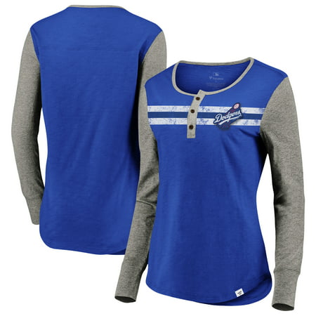 Los Angeles Dodgers Fanatics Branded Women's Plus Size True Classics Long Sleeve Stripe Henley T-Shirt -