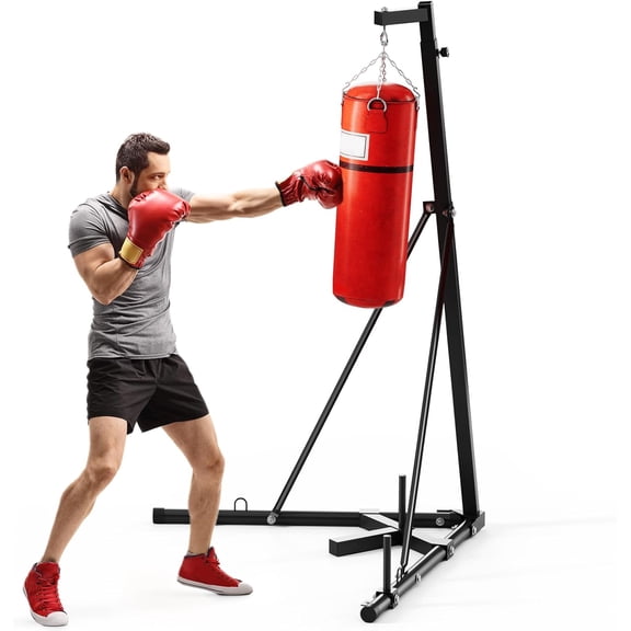 Arlopu 150lbs Height Adjustable Punching Bag Stand, Heavy Duty Free Standing Boxing Bag Stand with Weighted Base, for Home Gym & Fitness Training