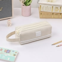 Clearance Under $1 InsCrazy Pencil Pouch Double-layer Cloth Pencil Case Large Capacity Double-pull Pencil Case Students Portable Zipper Portable Pencil Case