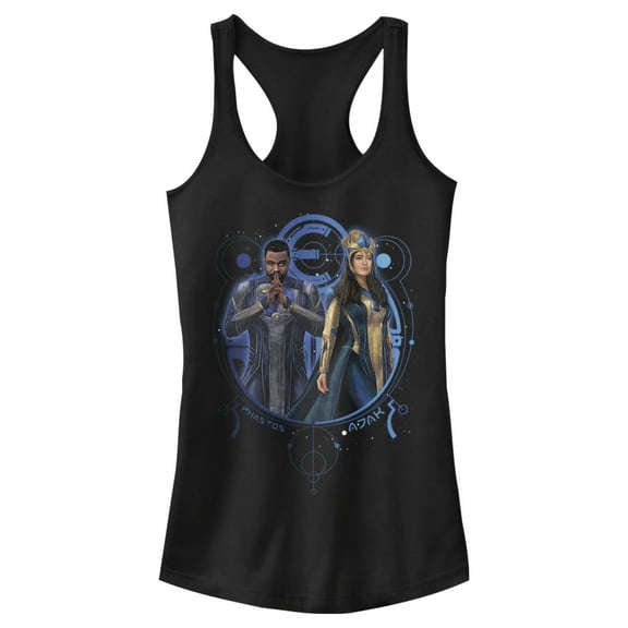 Junior's Marvel Eternals Phastos and Ajak Duo  Racerback Tank Top Black X Small