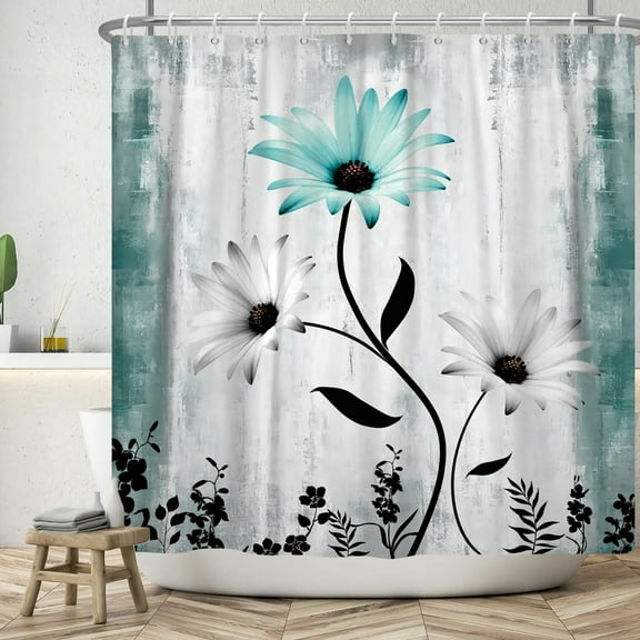SUNOLIFE Rustic Floral Shower Curtain Vintage Daisy Fabric Bathroom Curtain,72x72 in