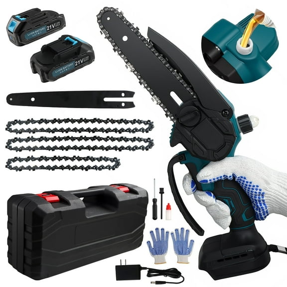 AQUVII 2 in 1  8" Mini Chainsaw Kit,6" Portable Electric Saws，2 Batteries, Lightweight & Powerful for Garden Pruning