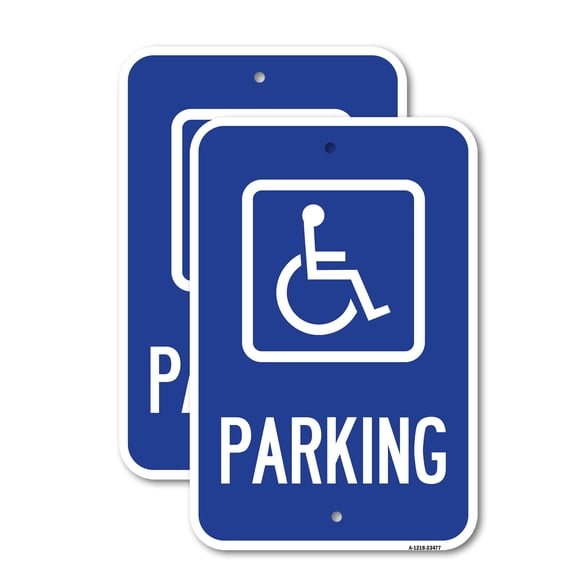 (2 Pack) Parking (Handicapped Symbol) | 12" X 18" Heavy-Gauge Aluminum Sign | Rust Free Aluminum, Weather Resistant, Waterproof, Fade Resistant, 2 Pre-drilled Holes