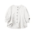 thumbnail image 4 of Endives Women's Summer Shirt Solid Color Retro Loose Medium Sleeve Cotton Linen Shirt Womens Blouse Spring Outfit, 4 of 5