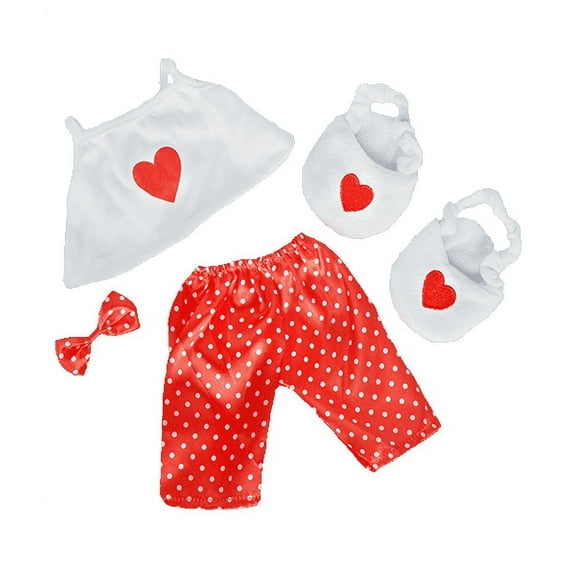 Plush Gear Satin Heart Pajama Set with Slippers 14"-18" Cozy Nightwear Soft Sleepwear Gift for Kids